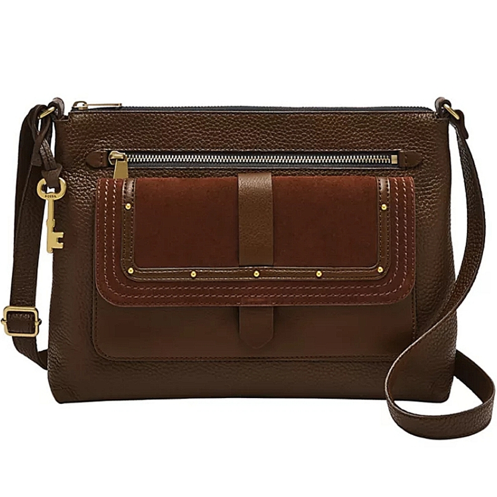 Fossil Large Crossbody Bag Kinley Pebble Leather Suede Flap Purse Burgundy Red